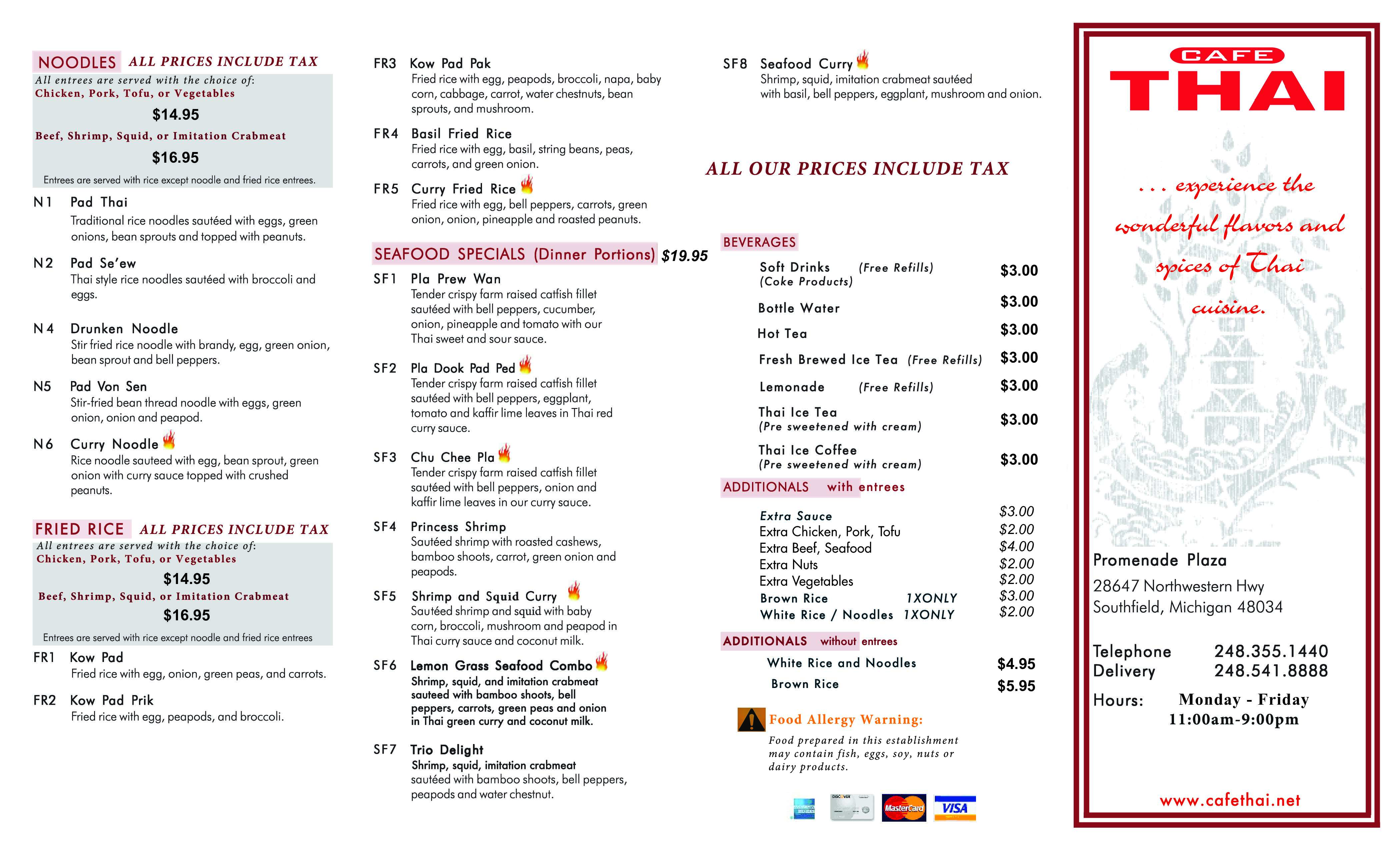 Full Menu2 Of Cafe Thai