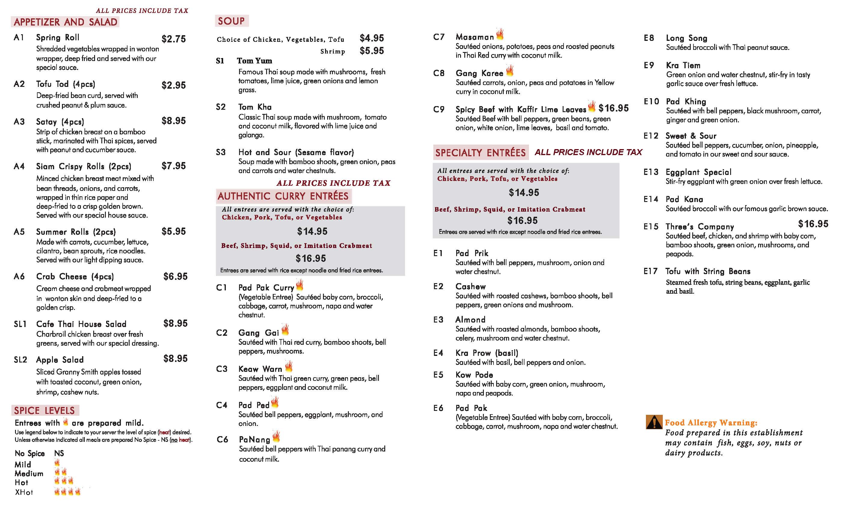 Full Menu2 Of Cafe Thai